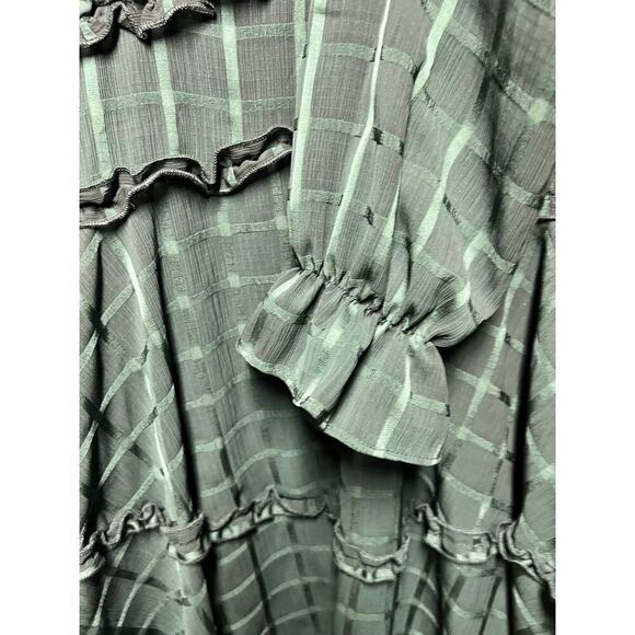 B. DARLIN Green windowpane check babydoll tiered ruffle sweetheart dress sz M - Picture 4 of 12